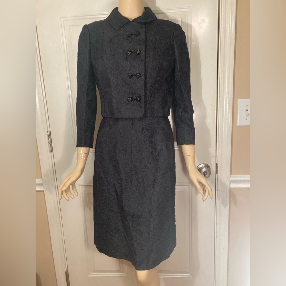 VINTAGE 2-pc Black MOD Dress Suit Jacket Elegant SMALL 0/2 BONWIT TELLER